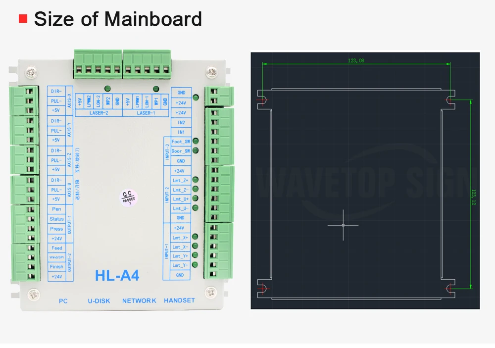 WaveTopSign CO2 система лазерного контроллера HL-A4 24 В 2А использование для лазерной гравировки и резки веб-функции