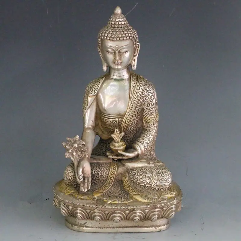46SHUN Vintage Tibet Silver copper Tibetan Buddhism Shakya Mani Statue | Дом и сад