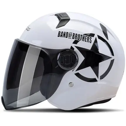 Мотоциклетный шлем, шлем для мотокросса, летний скутер 3/4, шлем с открытым лицом, мотоциклетный шлем, шлемы, откидной козырек, Lense для мужчин и женщин - Цвет: White with Star 1