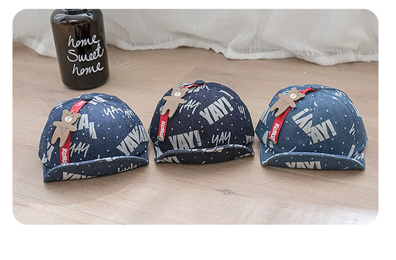 Fashion Denim Baby Caps Letter Cowboy Boys Caps Retro Print Toddler Hat With Bear Spring Summer Soft Baby Hat Baby Boys Clothing (14)