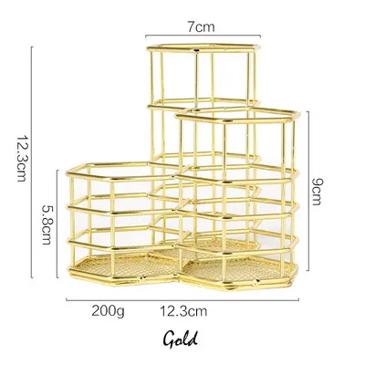 Розовое золото металлический держатель для ручек шестиугольный карандаш подставка для карандашей Настольный органайзер школьный стол Канцтовары Декор офисные аксессуары - Цвет: A