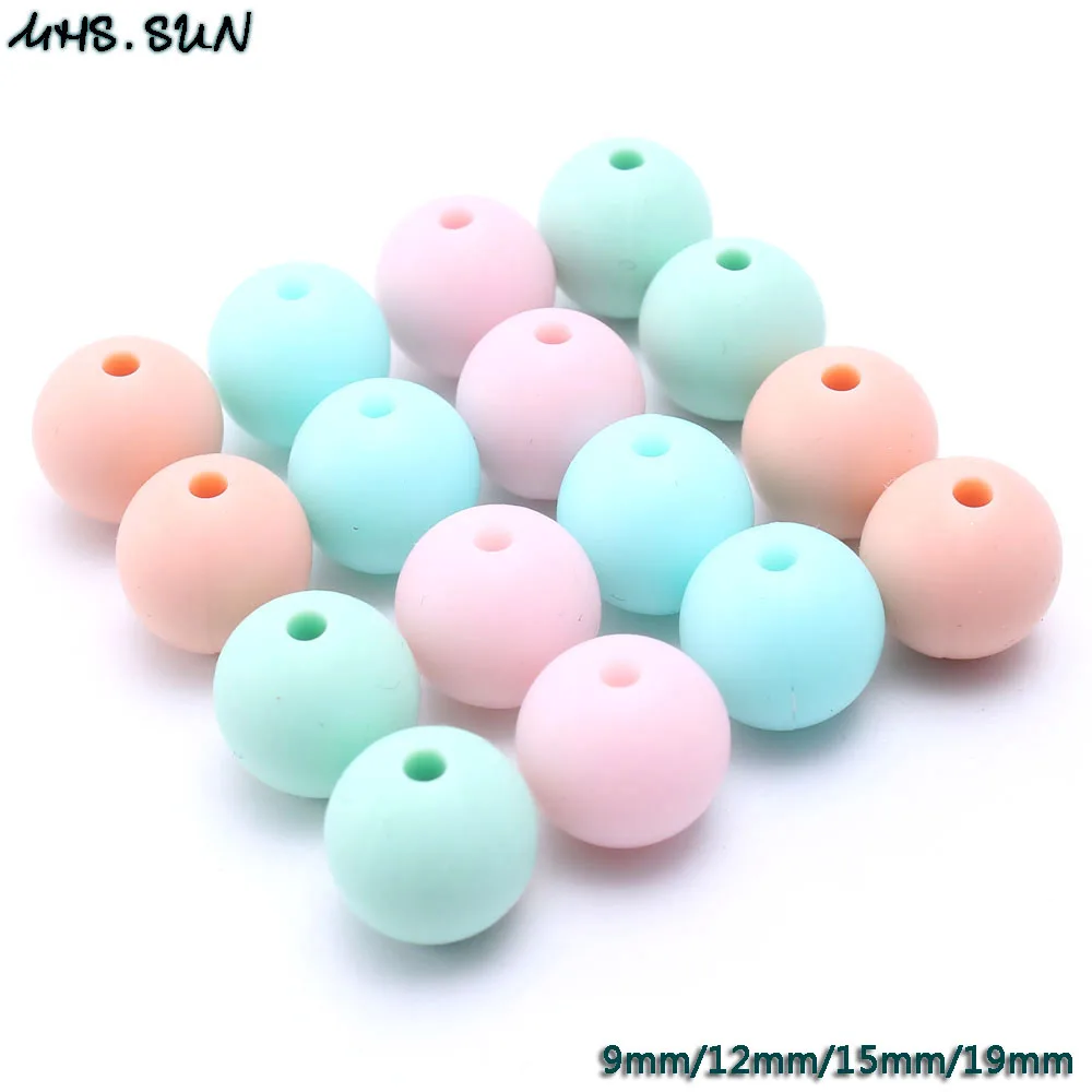 

MHS.SUN 100% Food grade teething silicone 9mm/12mm/15mm/19mm round beads chewable for DIY baby kid necklace jewelry making