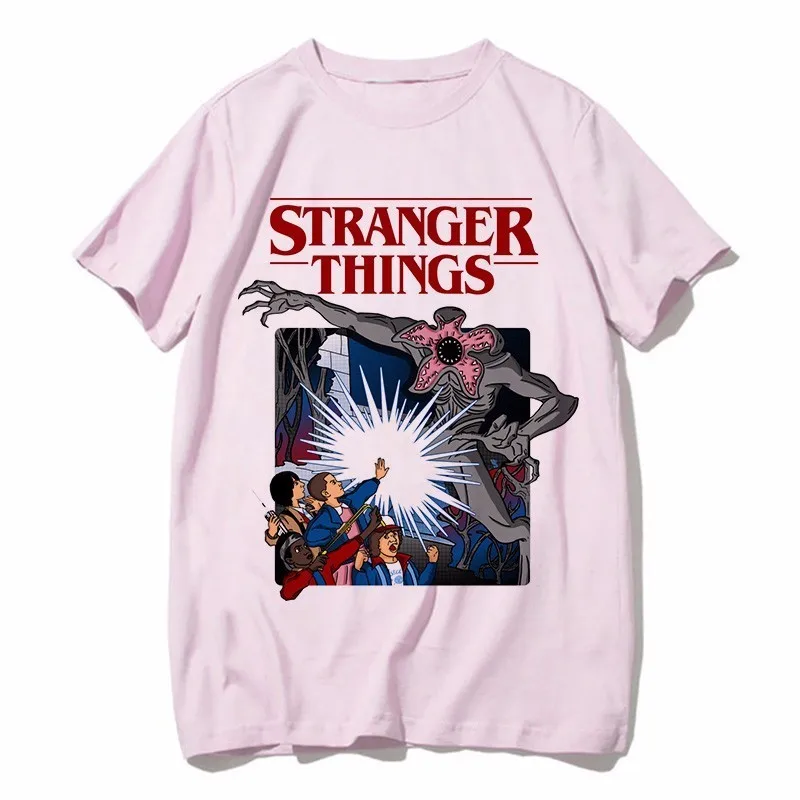 Забавная футболка для женщин, футболка с принтом «странные вещи», летняя футболка с рисунком аниме «вверх дном», одиннадцать футболок, футболка с коротким рукавом для мужчин и женщин, розовая футболка - Цвет: 2