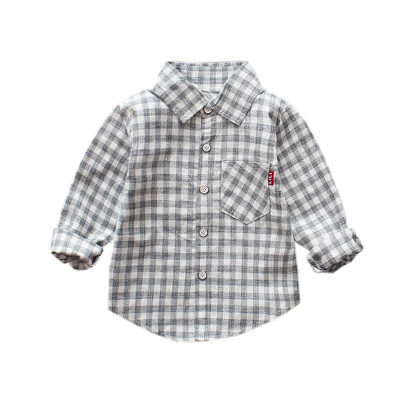 Spring Autumn 2018 New Little Boys Cotton Square Long Sleeve Shirts