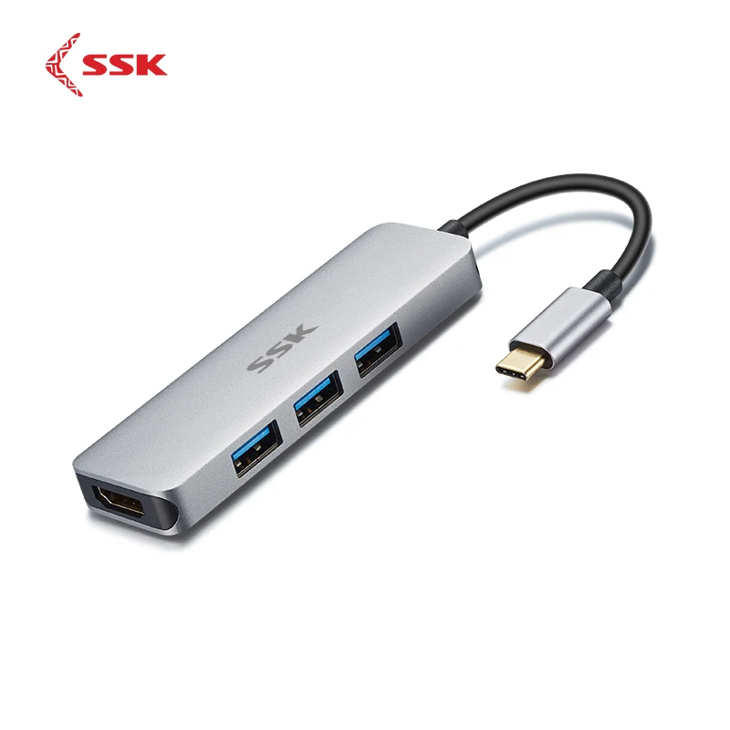 SSK 3 порта USB 3,0 Тип C usb-хаб адаптер док-станция алюминиевый тип-c HDMI интерфейс Поддержка 4K Ультра четкое изображение SHU-C545