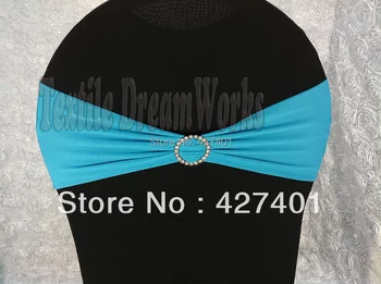 

Hot Sale Turquoise Spandex Bands / Lycra Band /Chair Covers Sash With Round Diamond Buckle For Wedding & Banquet