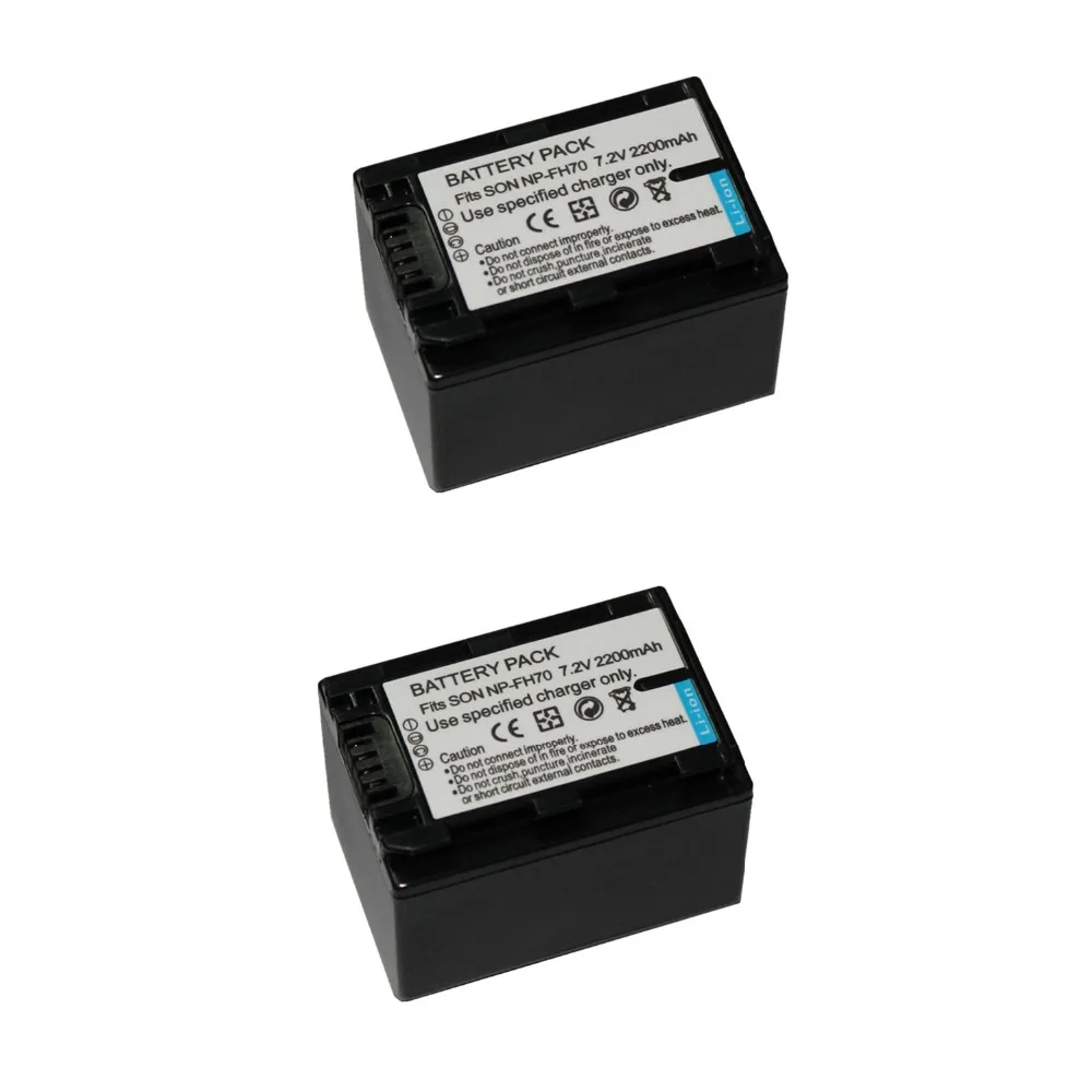

2 pcs 2200mAh NP-FH70 NP FH70 NPFH70 Lithium Rechargeable Camera Battery For Sony NP-FH60 DCR-DVD650 HC52 SX40 SR Series