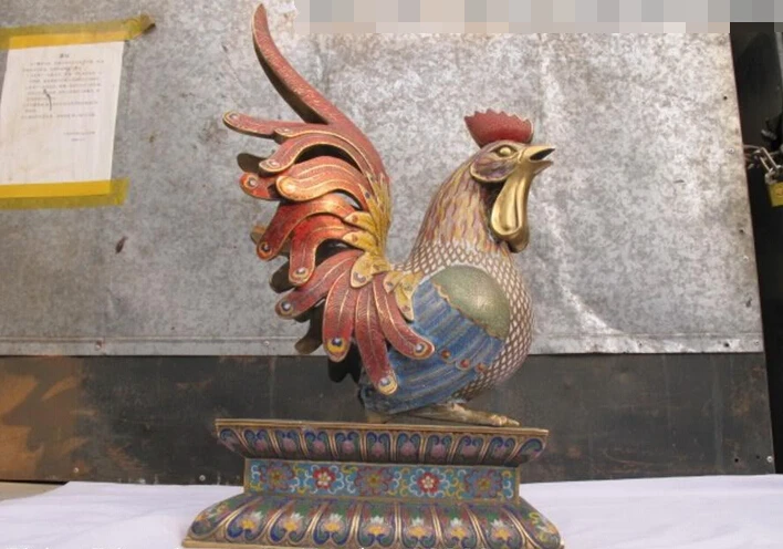 

wholesale factory China Royal carve Cloisonne Bronze Cock Chicken statue