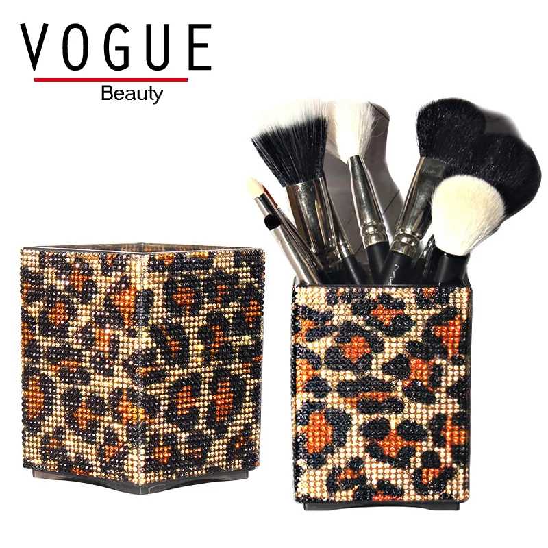 

Big Leopard Diamond nail gel pen holder Crystal Rhinestone makeup brush set case makeup brushes Lipstick organizer container cup