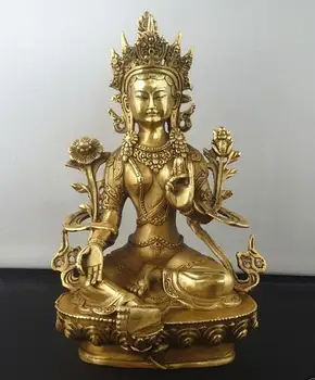 

21cm Buddhism Copper God Godness Kwan-yin Buddha Statue