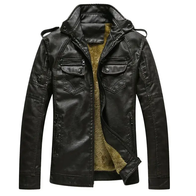 Модная зимняя куртка мужская повседневная кожаная куртка для отдыха плюс бархатное теплое пальто Мужская Классический мотоцикл ПУ кожаные куртки мужские s - Цвет: dark coffee leather