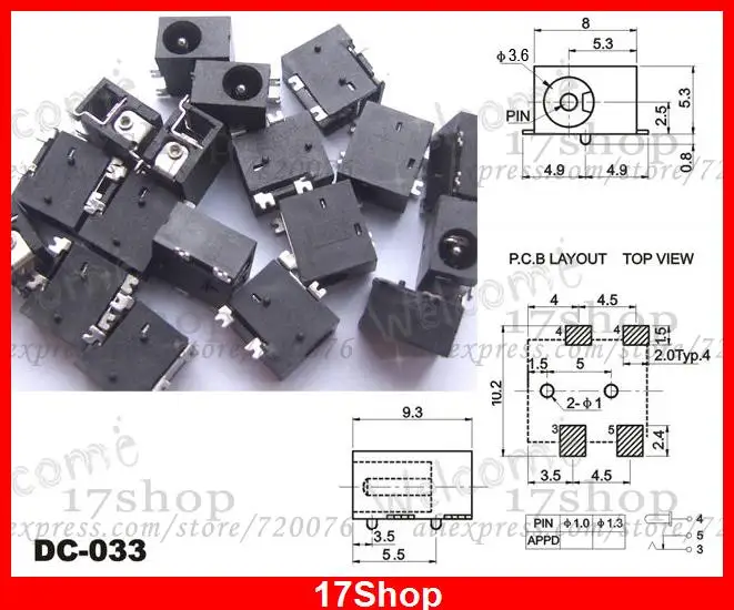 

500PCS 4PIN SMD 3.5mm X 1.3MM DC socket jack PCB Charger Power Plug Soldering