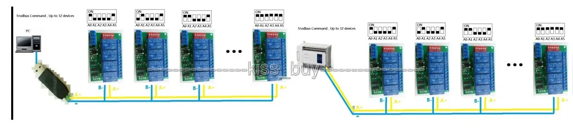 4 Канальный Релейный Модуль RS485 постоянного тока 12 В Modbus RTU и дистанционное