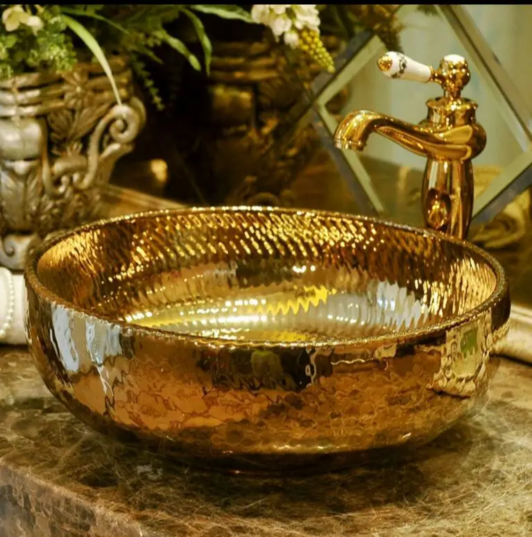 

Jingdezhen ceramic art basin golden wash basin round wash basin