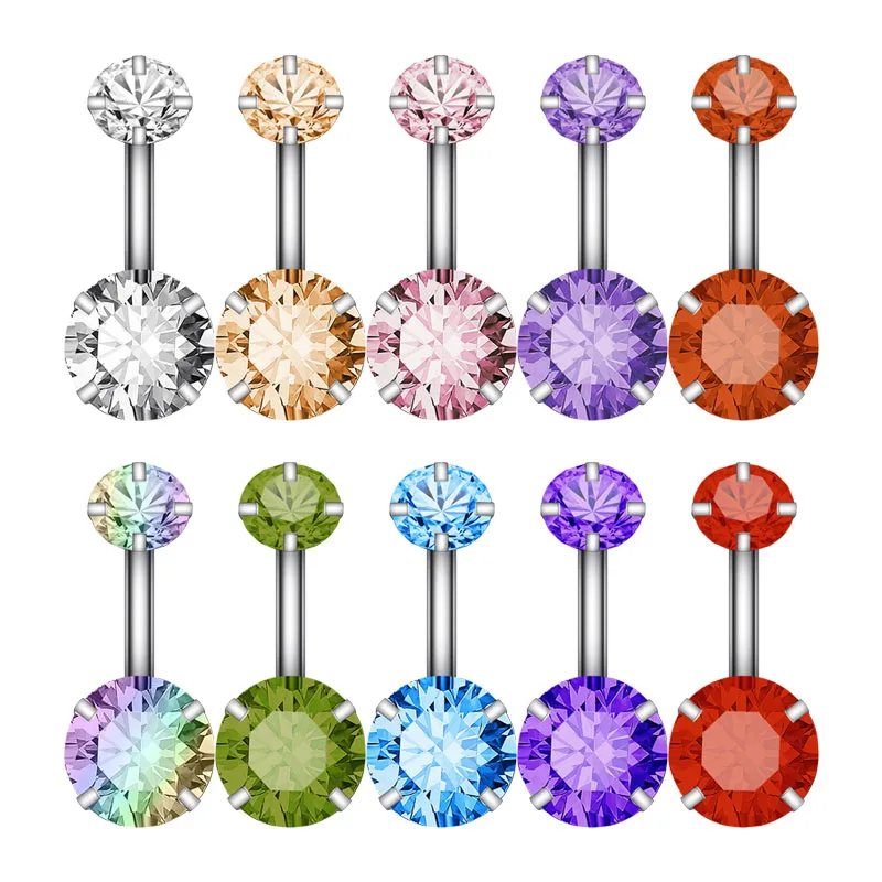 Fashion Zircon Crystal Belly Button Rings Navel Piercing Jewelry Stainless Steel 14G Ombligo Nombril 10 Colors Free Shipping 0