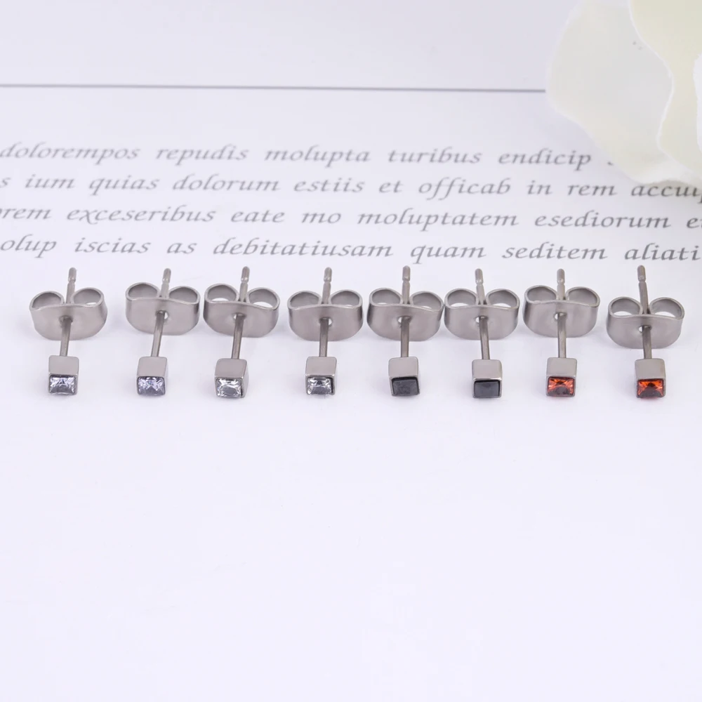 

100% Pure Titanium Stud Earrings Small Square CZ Stone Inlay for Women Anti-allergic Fashion Jewelry Best Gift for Christmas