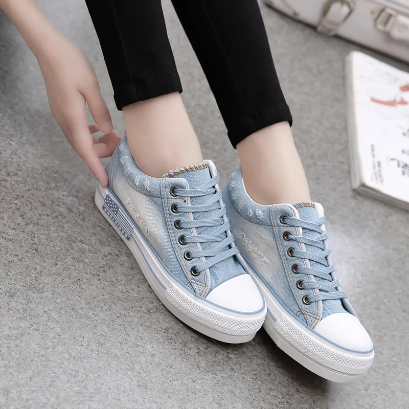 JINBEILEE Canvas Shoes Women's Thick Bottom Increased Denim Student Casual Skateboarding Shoes Leisure sneakers mulheres JINBEILEE Canvas Shoes Women's Thick Bottom Increased Denim Student Casual Skateboarding Shoes Leisure sneakers mulheres