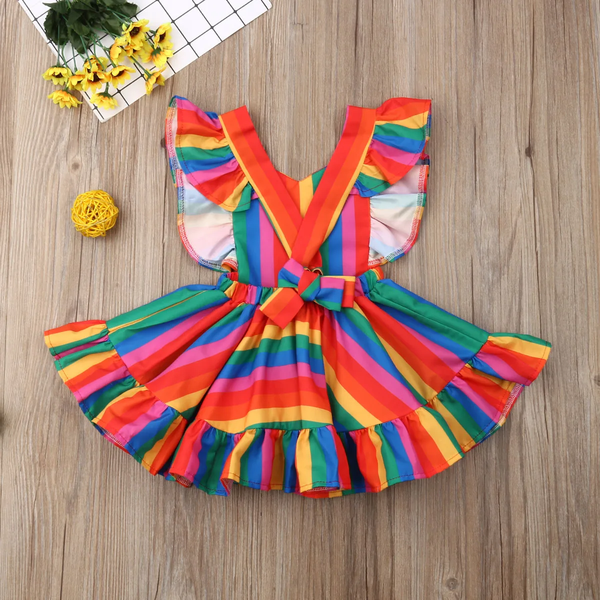 Pudcoco/ летнее милое Радужное платье для маленьких девочек милое платье принцессы в полоску без рукавов с оборками