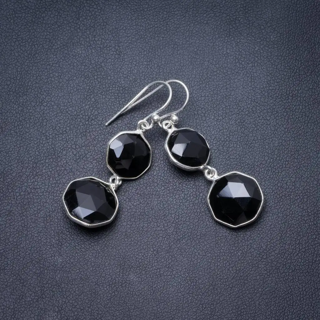 

Natural Black Onyx Handmade Unique 925 Sterling Silver Earrings 1.5" Y3540