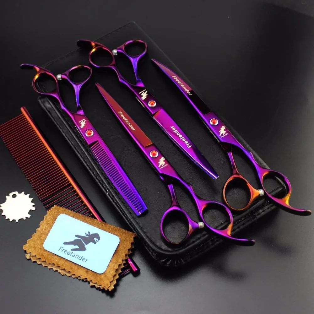 

7.0 inch Pet Scissors Dog Grooming Scissors Set Straight & 2 Curved & Thinning Shears Animals Hair Cutting Tools Kit
