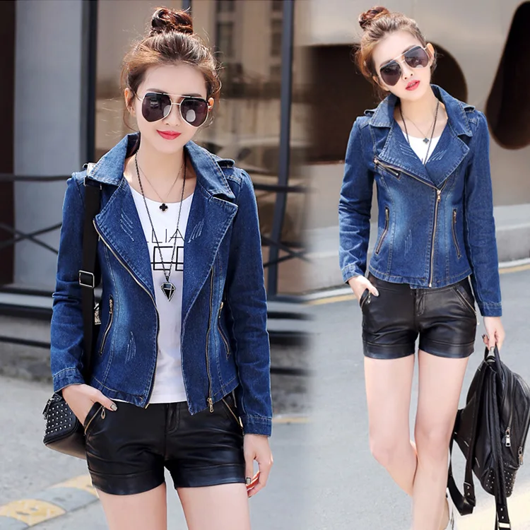 

Spring cascual women slim zipper denim short jacket