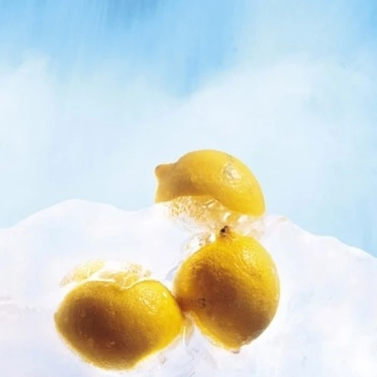 Three lemons frozen in ice below ice blue sky Poster Print by Panoramic Images (29 x 36)