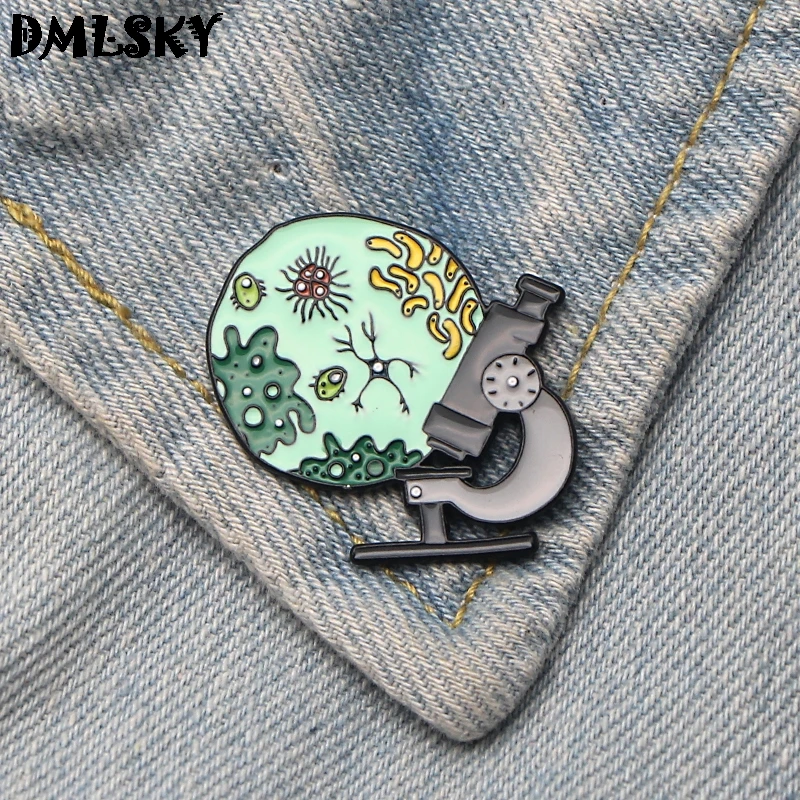 

DMLSKY Medical Brooch Collection Microscope Funny Metal Enamel Pin Backpack Badge Clothes Collar Pins Doctor gifts Jewelry M3263