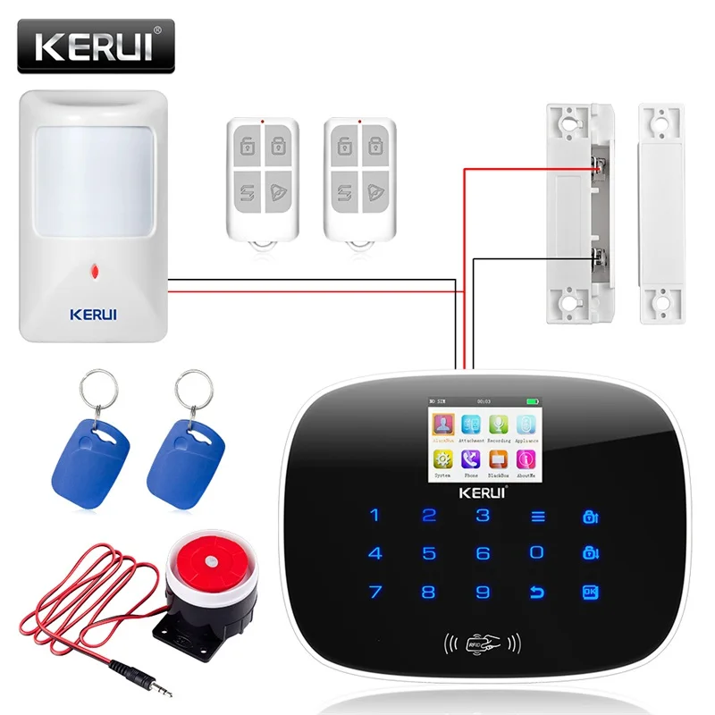 Wired Motion Detector Door Sensor Touch Screen GSM SMS Intruder Alarm System Security System Alarm Android iOS APP Control