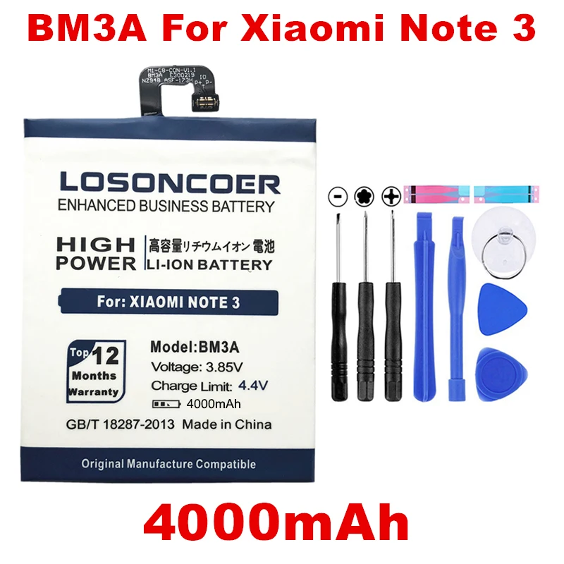 

LOSONCOER 4000mAh BM3A Battery For Xiaomi Mi Note 3 Note3 Battery
