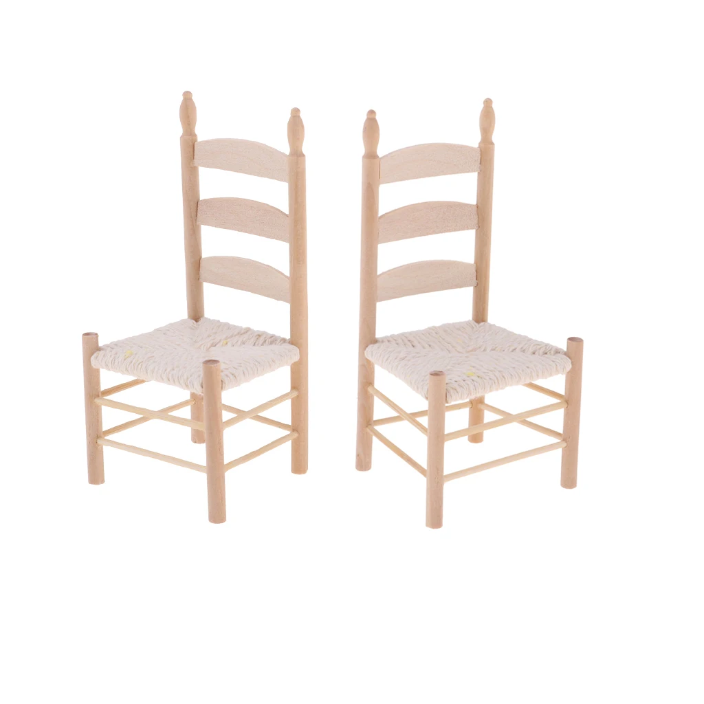 2pcs 1:12 Vintage Style Wood Chair Cute Doll House Furniture Miniature Model for Dollhouses Craft Displays Scenes