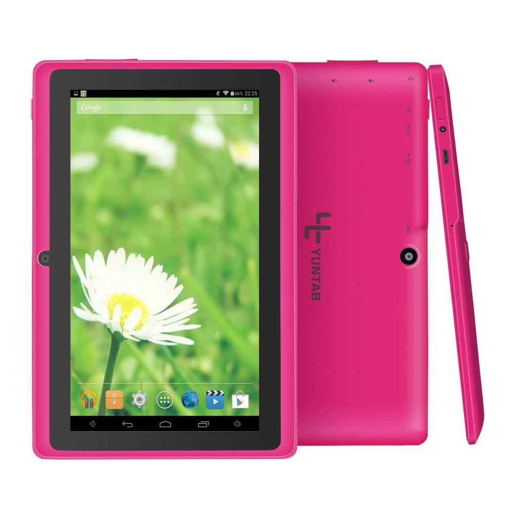 5 цветов Yuntab 7 дюймов android планшет Q88 1024*600 A33 4 ядра 512 МБ + 8 ГБ двойной Камера
