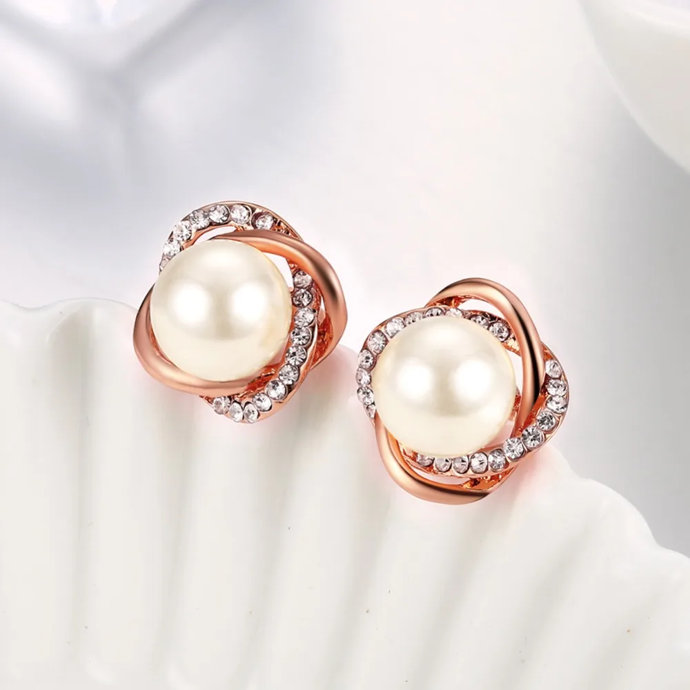High Quality Rose Gold Color Imitation Pearl Stud Earrings for Women Fashion Female Earring DIY