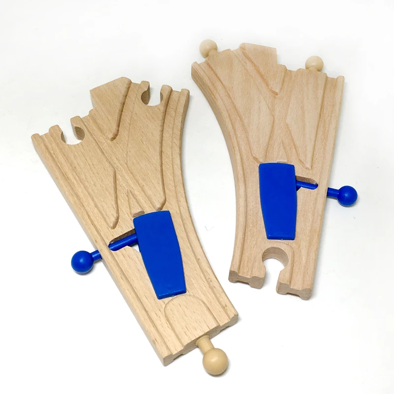

p065 Wooden Trains Tracks Lane change Single Head and Double Head Combination Compatible Wooden Thomas Track Assembled Toys