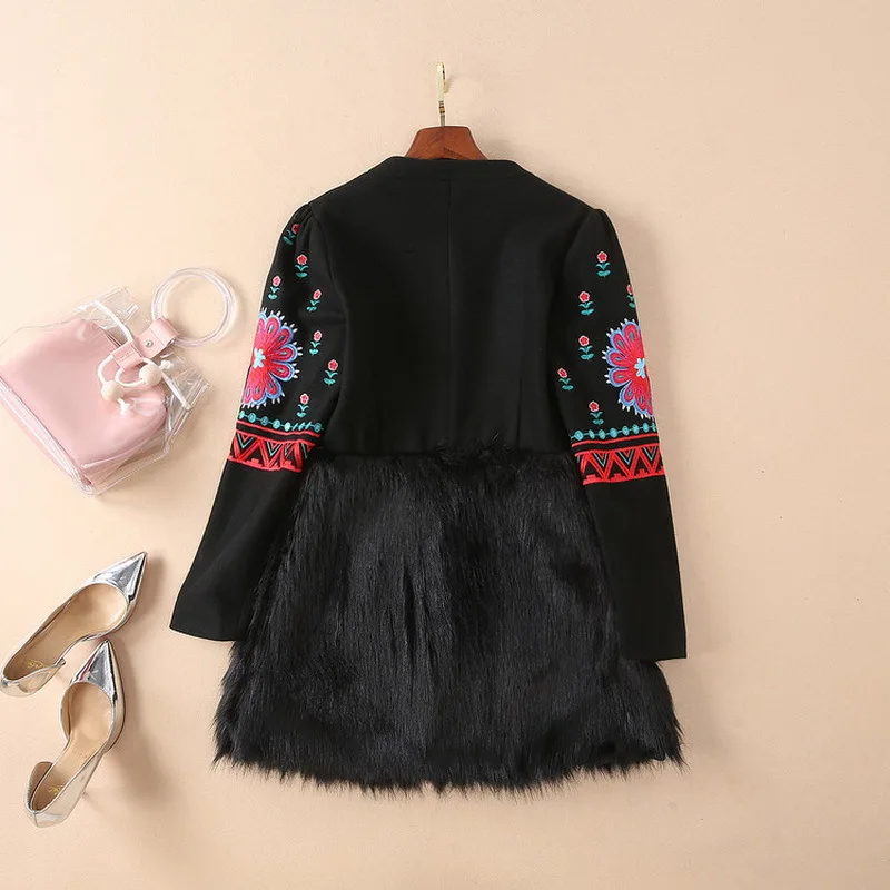 2018 winter runway embroidery overcoat Ethinc style women faux fur coat D638 2018 winter runway embroidery overcoat Ethinc style women faux fur coat D638