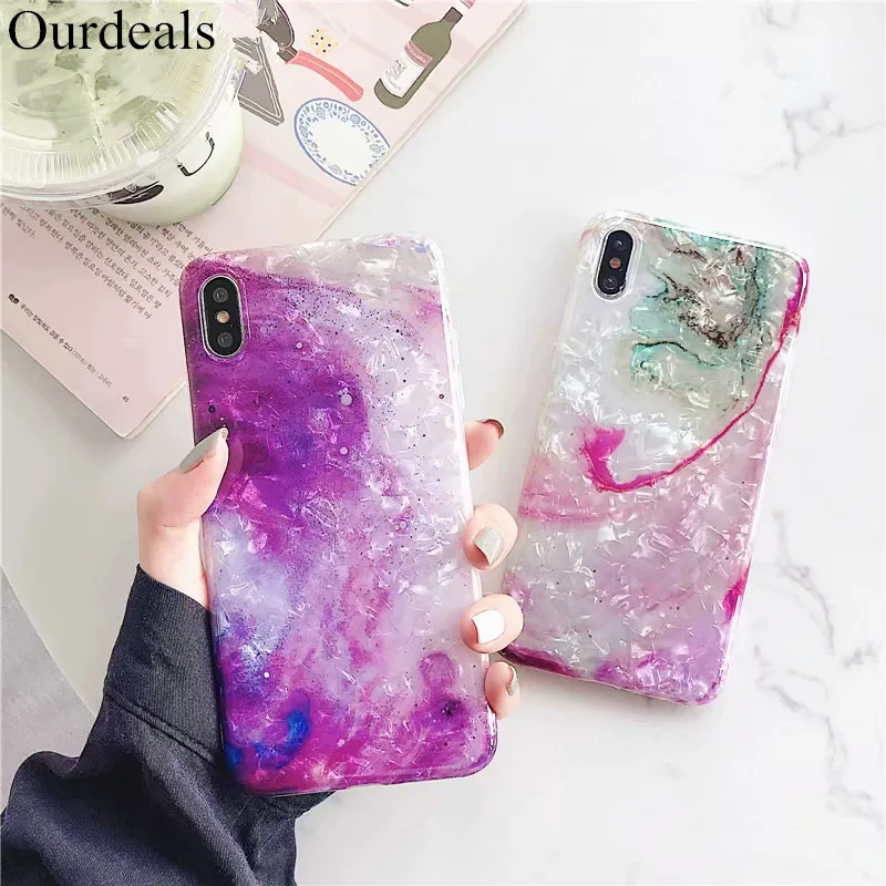 Ourdeals Fantasy фиолетовый звездное небо чехол для телефона iphone XS MAX XR X 6 6s 8 7plus IMD Conch