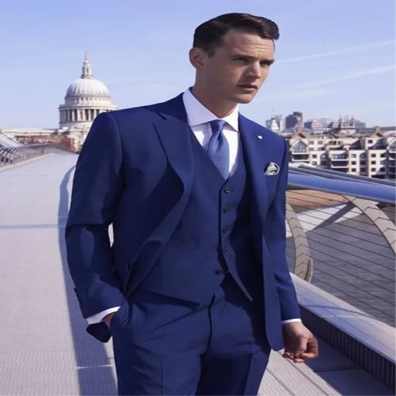 Blue Men Suits Regular Fit Tuxedo Jacket Coats Groom Wedding Formal Tailored 