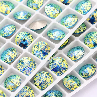 Aquamarine WP Rivoli Patina K9 стразы, стеклянные хрустальные аксессуары для одежды, круглые пришивные украшения для одежды, украшения для свадебного платья - Цвет: Aquamarine WP