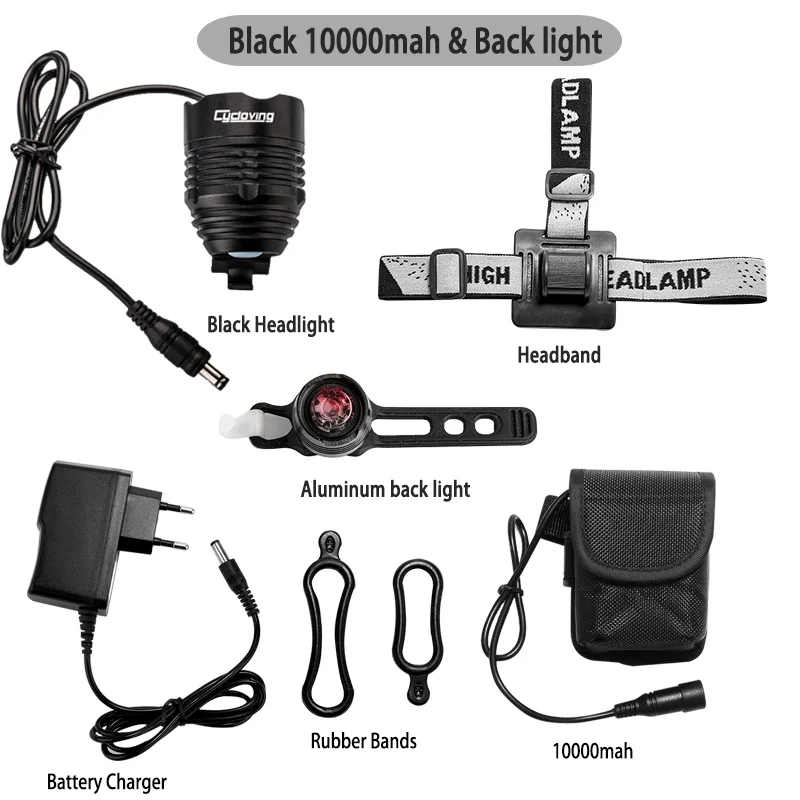 Cycloving Велосипедный свет велосипедные фары светодиодный налобный фонарь 1800 люмен, алюминиевый водонепроницаемый аксессуары для горных велосипедов - Цвет: Black 10000 n rear