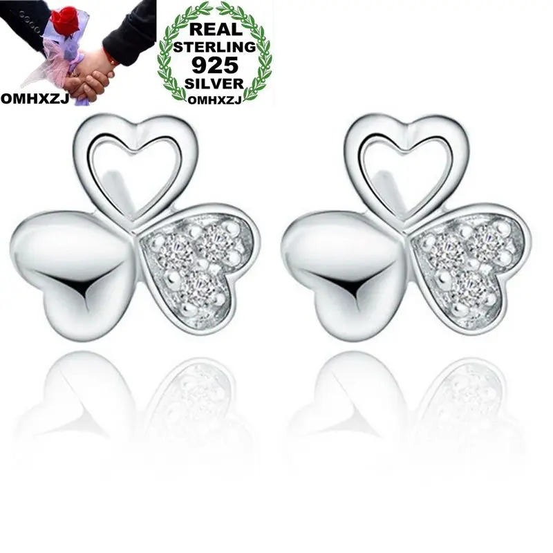 

OMHXZJ Wholesale European Fashion Woman Girl Party Wedding Gift White Leaves AAA Zircon 925 Sterling Silver Stud Earrings EA114