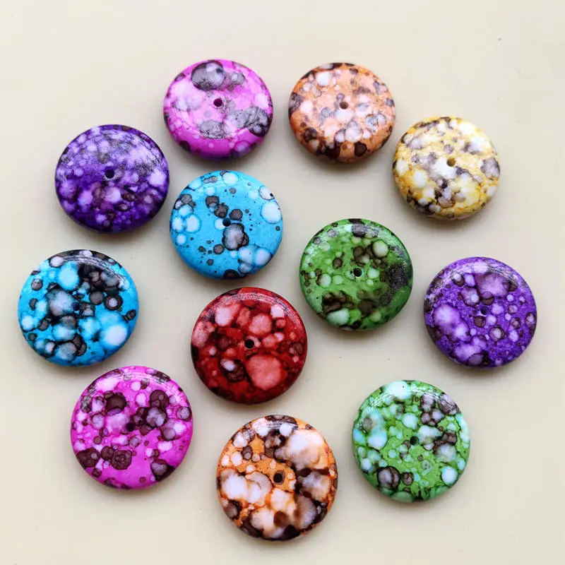 

15pcs Mix Colors Circular Design Cabochons Flat Back Pots Decorative Pattern Resin 1 Hole Clothing Decoration 20mm -Z87