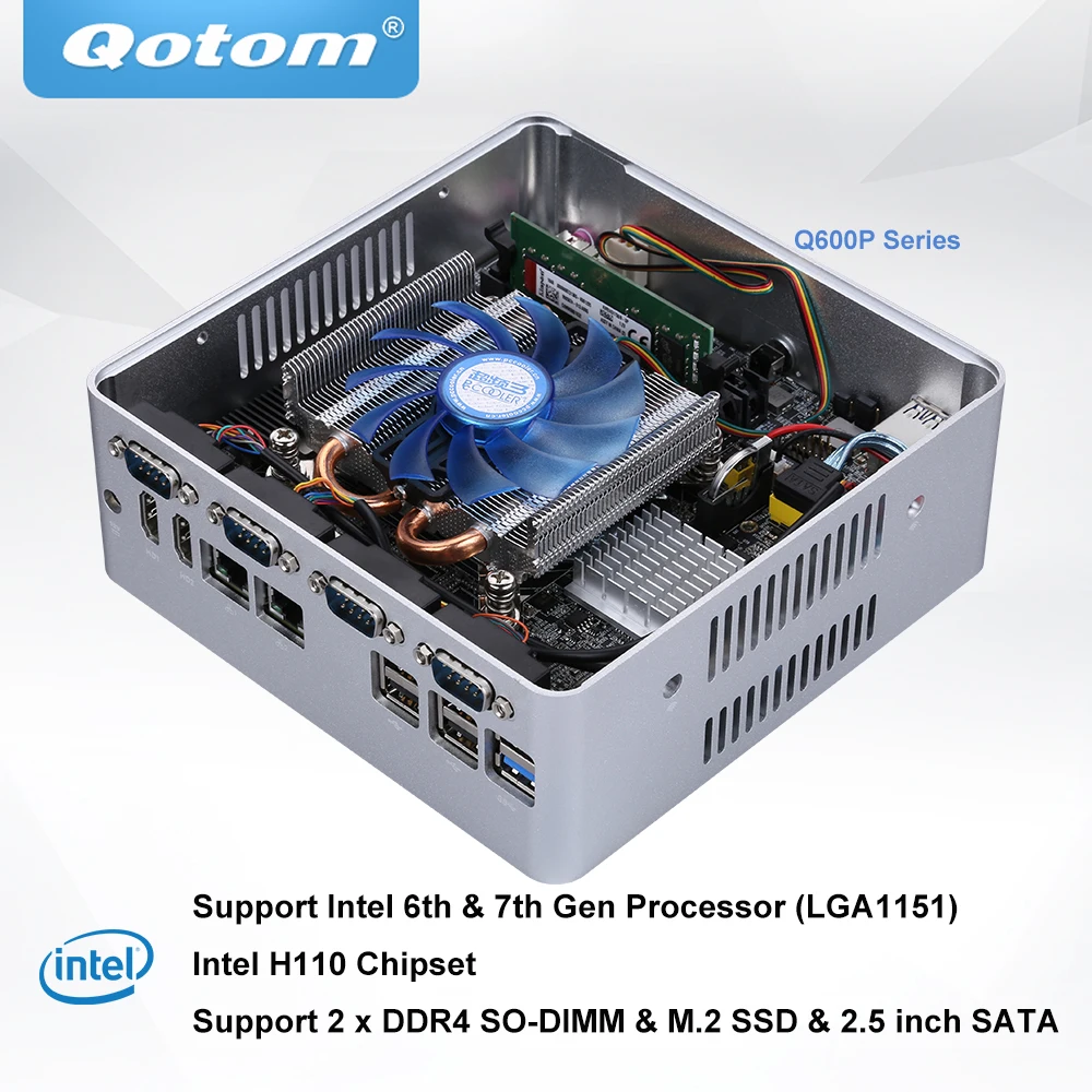 Qotom Q600P Barebone система мини настольный ПК Поддержка 6th 7th Gen Процессорная розетка LGA1151 DDR4 ram M.2 SSD Мощный мини ПК X86