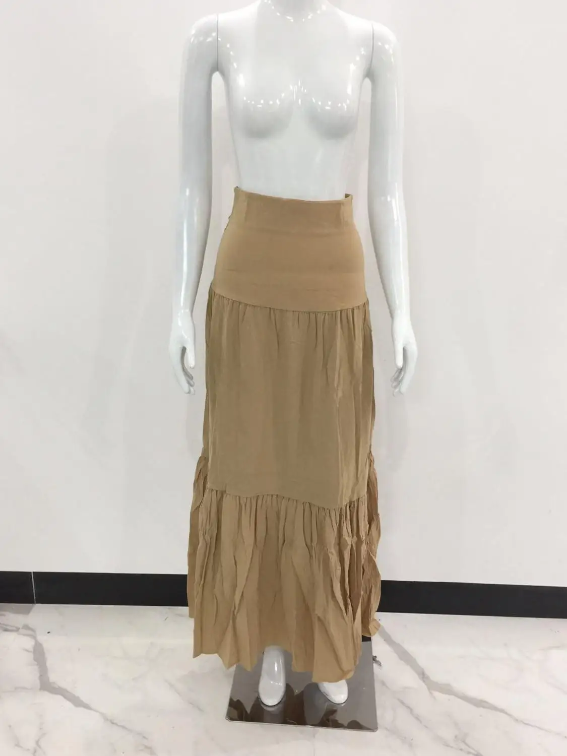 Новинка, Женская однотонная длинная юбка макси в стиле бохо, женская пляжная юбка с высокой посадкой, плиссированная Повседневная летняя юбка