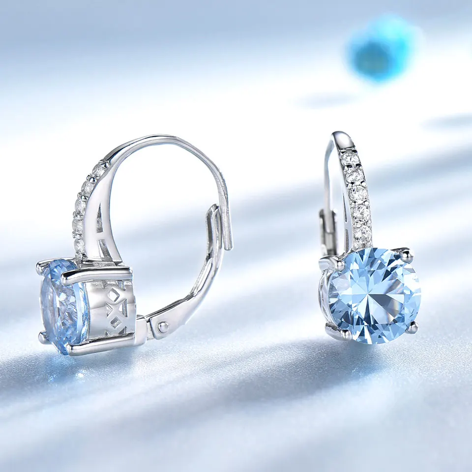 Kaufen UMCHO Echt 925 Sterling Silber Clip Ohrringe Für Frauen Edelstein Sky Blue Topaz Weibliche Ohrringe Runde Hochzeit valentinstag Schmuck