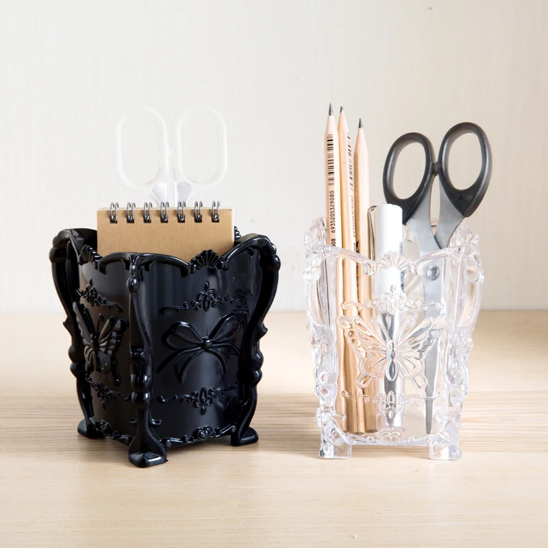 Butterfly Retro Cosmetic Storage Box Desktop Transparent Makeup Brush Office Articles Organizer Sundries Container