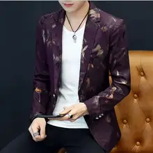 Стильный золотой тюльпаны узор Повседневный Блейзер мужские костюмы куртка британский джентльмен свадебные, для жениха Slim Fit модное пальто наряд