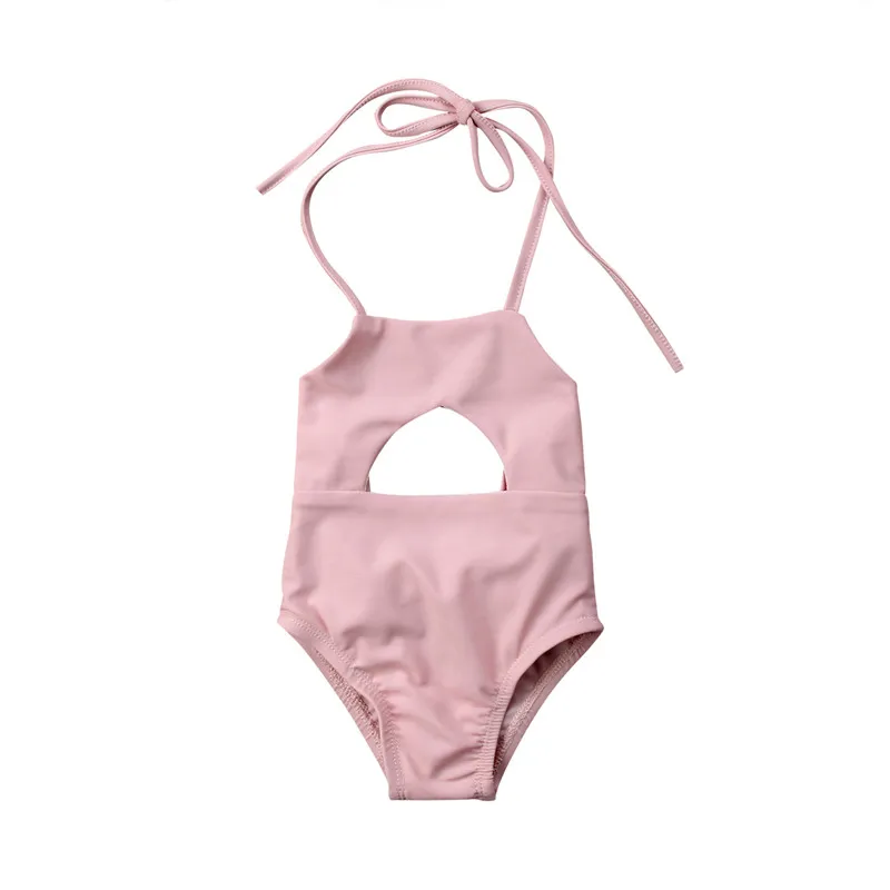 

Baby Girls One Piece Suits Kids Swimwear Bikinis Halter Bandage Girls Kids Solid Beach Wear Bather Infantile Biquinis Summer