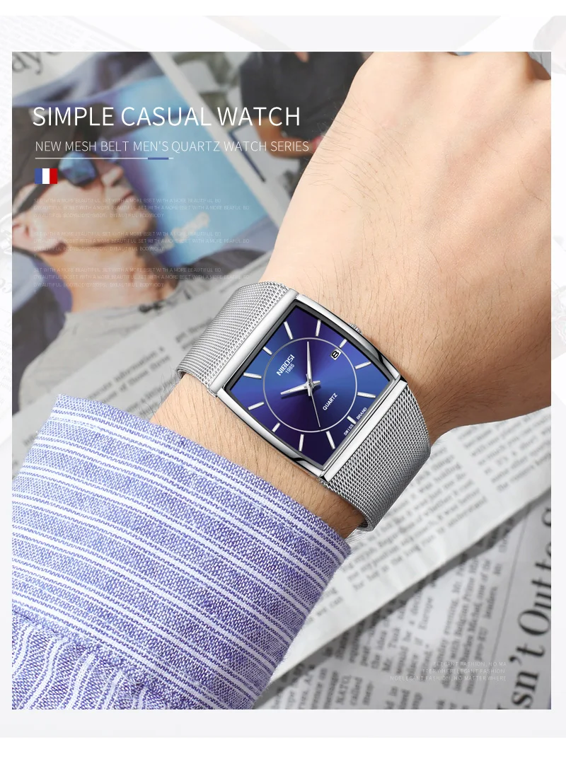 NIBOSI Whole Gold Men's Quartz Wrist Watch Luxury Mesh Stainless Strap Dress Business Man Clock Square Watch Reloj Hombre 2018   (17)