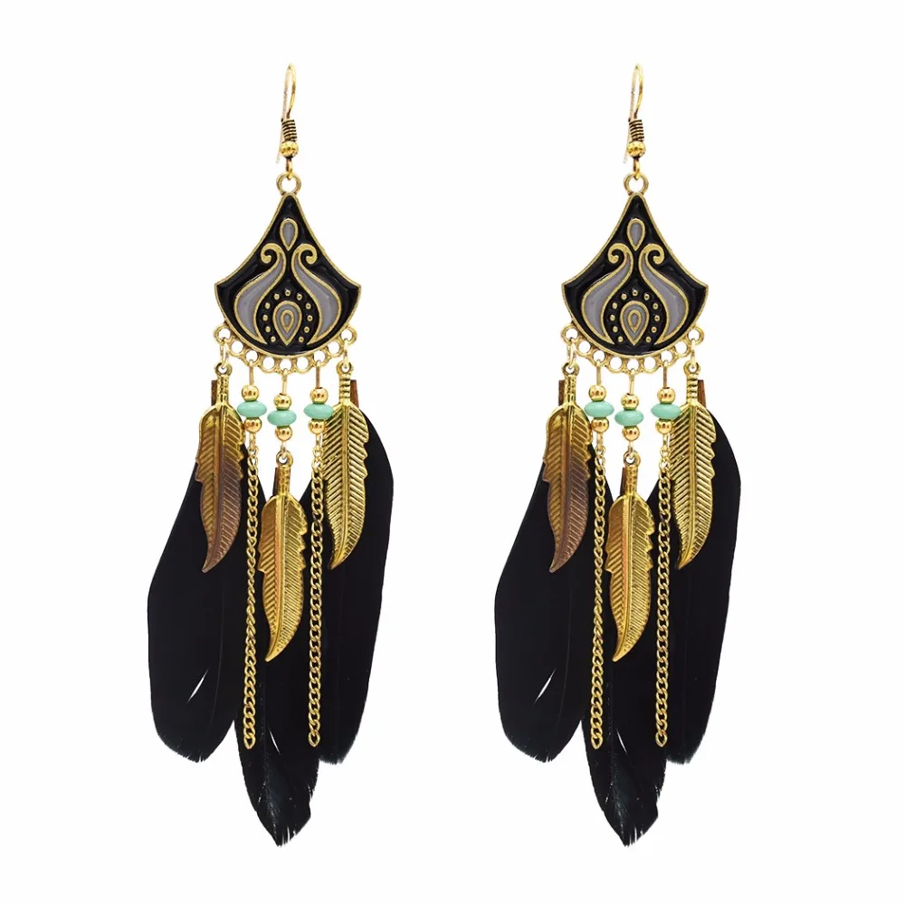 

Brinco Indian style Cambodia Oorbellen Tribal Nepal Feather Bronze Charm Drop earrings BOHO Style Ear Jewelry Gift For Women
