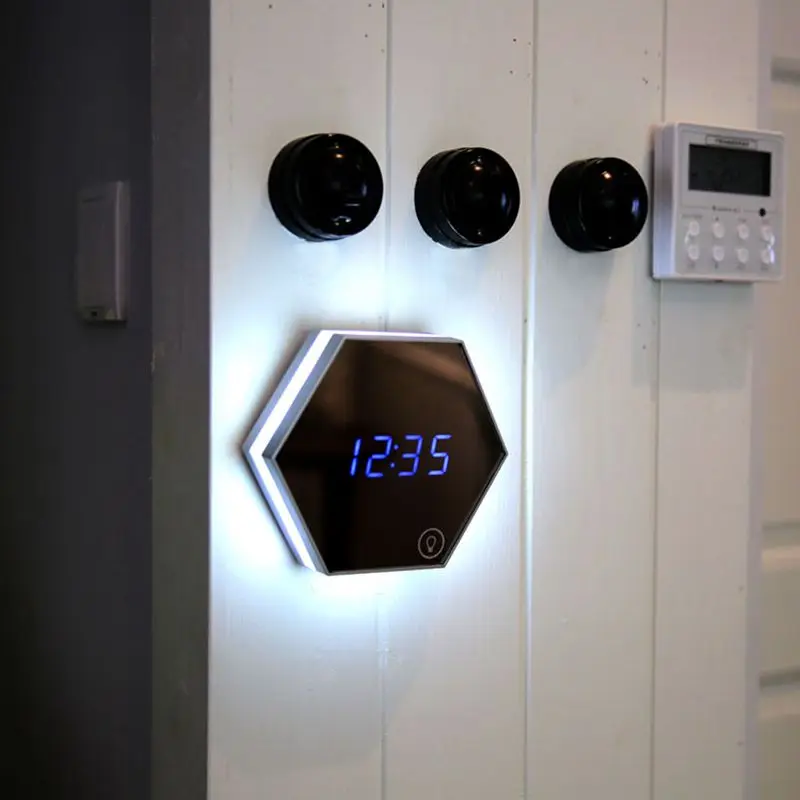 Multi-function Led Digital Alarm Clock Night Light Temperature Display Mirror Thermometer Touch Sen - 32809725195