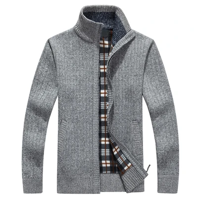MIACAWOR, новинка, повседневный мужской кардиган, Осень-зима, флисовые теплые свитера, свитер на молнии, вязаная одежда, мужская одежда Y084 - Цвет: light gray